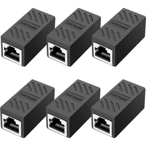 6 Pièces Coupleur RJ45, Coupleur Réseau, Connecteurs Ethernet, Coupleur en Ligne Blindé pour Connecteur D'extension de Câble Ethernet Cat7/Cat6/Cat5e/Cat5-Femelle à Femelle-Crezuo (1/4)