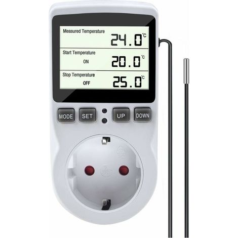 Prise thermostatique programmable avec sonde, prise minuteur numérique, minuterie numérique programmable, prise thermostatique pour chauffage de serres et d'aquariums WH58EU (1/5)