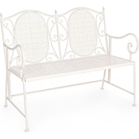 Banc 2 places en fer blanc ivoire Emalia L 115 cm (1/5)