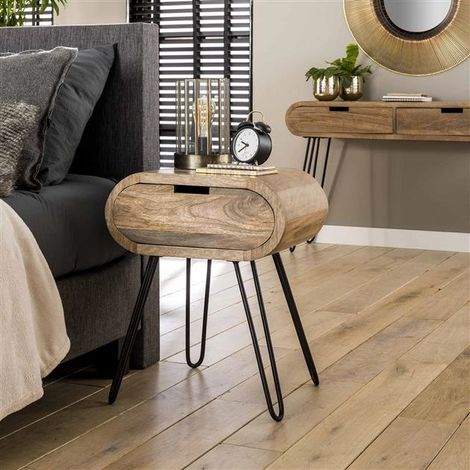 Industrial bedside table Peplow Solid Mango Wood (1/4)