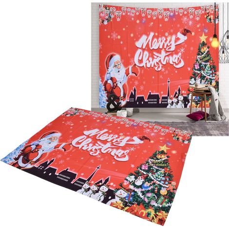 Tapis mural en fibre polyester motif Santa Claus pour décoration de Noël - Taille 200x150cm (78.7x59.1in) pour salon, chambre, dortoir, fête (1/5)
