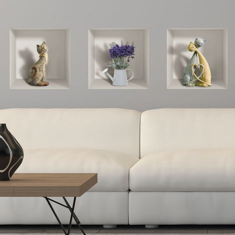 Stickers 3D chats design et bouquet de lilas 30 x 90 cm (1/4)