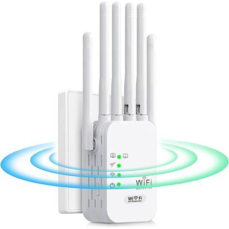 Répéteur WiFi, amplificateur de Signal WiFi 2,4 GHz 1200 Mbps Extendeur Wi-FI avec Port Ethernet, 6 antennes, répéteur WiFi Longue portée, pour Bureaux et Maisons (1/5)