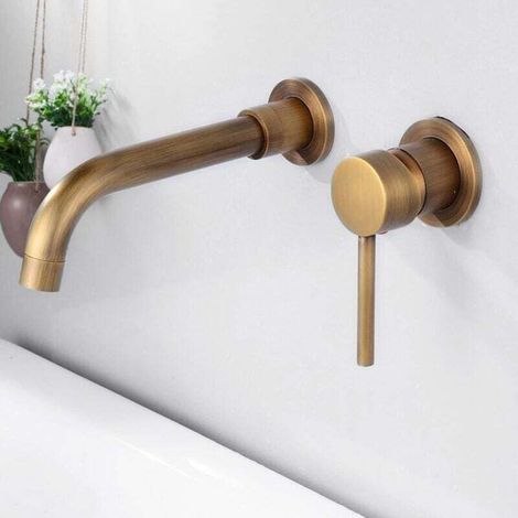 Mitigeur Lavabo Mural Rotatif à 360°Robinet Salle de Bain pour Baignoire et Lavabo Robinetterie Lavabo Encastré Mural Design Moderne, Bronze (1/4)