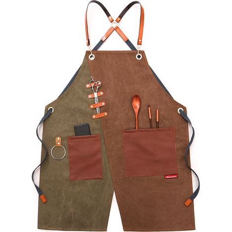 Tabliers de chef pour hommes et femmes avec grandes poches, taille unique, tablier de travail robuste en toile de coton à dos croisé (1/5)