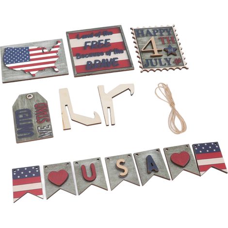 Holzdekorationen für den Nationalfeiertag, robustes, patriotisches Tablett in leuchtenden Farben, schöner Holzschmuck, Typ 4 (1/5)
