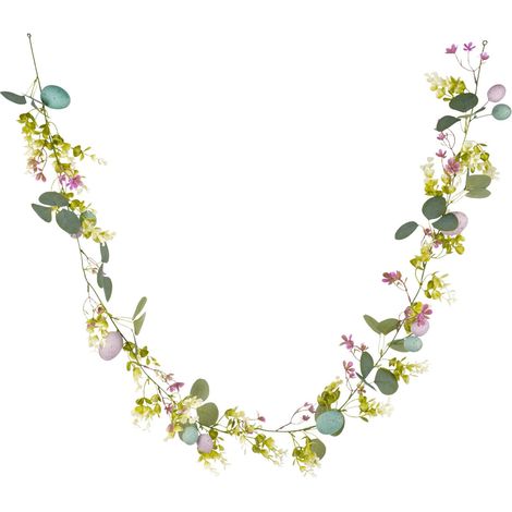 Guirlande De Pâques - 120 Cm - En Rotin - Avec Œufs Et Fleurs Artificielles - Pour Cheminée Table Ou Intérieur (1/5)
