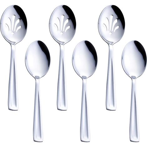 Cuillères de service en acier inoxydable, contient 3 grandes cuillères de service et 3 cuillères à fente, 24.1cm set de service pour fête banquet buffet