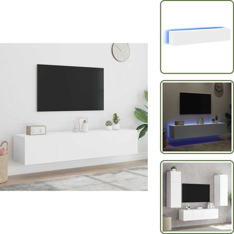 The Living Store Meubles TV muraux avec lumières LED 2 pcs blanc 80x35x31 cm - Meuble Tv Mural - Meuble Télé Mural - Étagère Murale - Éclairage Led - Design Moderne