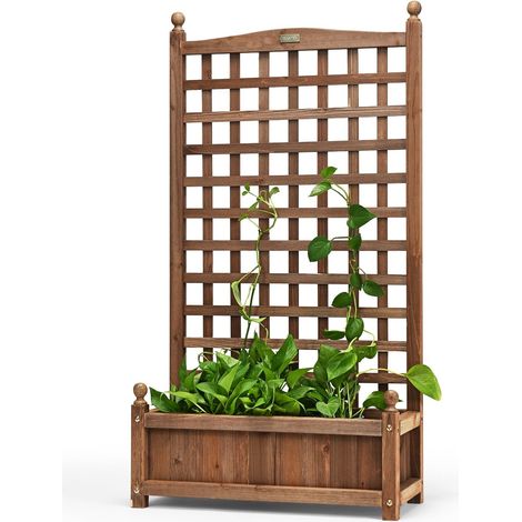 Pflanzkasten aus Holz mit Rankgitter für Kletterpflanzen, 64,5 x 28 x 120 cm