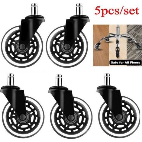 Letouch 5 Pcs Haute qualité Roulettes pour sols durs - Chaise de bureau grande roulettes - 75mm (1/4)