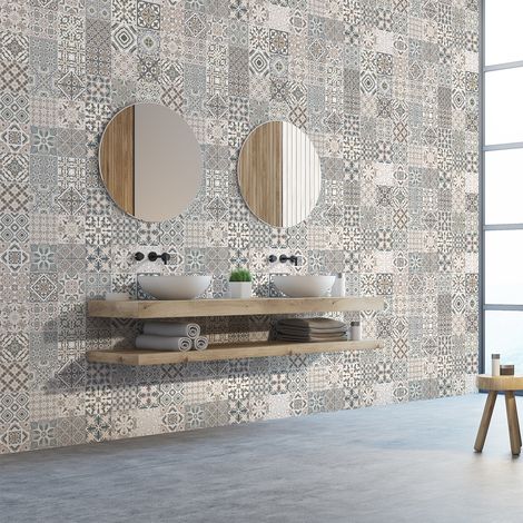 Sticker Mural Carrelage adhésif Cuisine Salle de Bain - 60 STICKERS CARREAUX DE CIMENT AZULEJOS PALMINA - 60stickers10x10cm (1/5)
