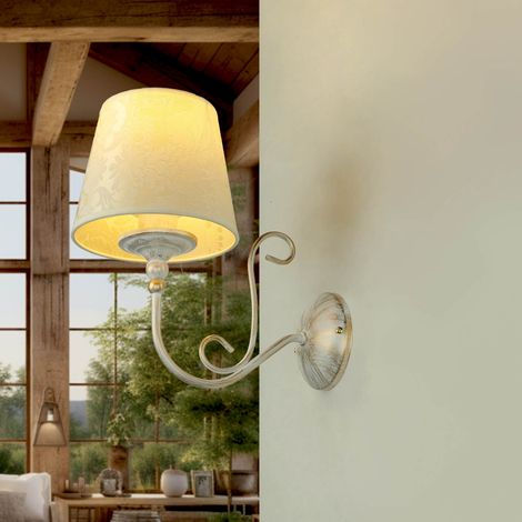 Wandlampe Stoff Schirm Shabby Weiß Gold Schlafzimmer Wohnzimmer