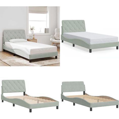 Bettgestell ohne Matratze Hellgrau 100x200 cm Samt - Samtsofa - Bettessel - Doppelbett - Boxspringbetten - Himmelbett - Home & Living