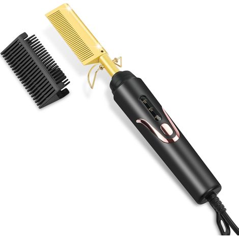 Peigne Chauffant, 2 en 1 Peigne Lisseur en Céramique, Brosse Chauffante Perruque, 160-200℃ Régulation, Rapide-Chauffage, pour Styles de Barbe Longue et Courte, Perruque (1/5)