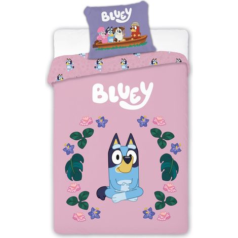 PARURE DE LIT ENFANT BLUEY 100% COTON - HOUSSE DE COUETTE BÉBÉ 100X135 CM ET TAIE 40X60 CM - RÉVERSIBLE AVEC CERTIFICATION OEKO-