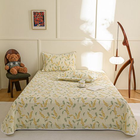 Draps Coton 100 % - Lit Queen Size 150x245 cm avec 2 Housses d'oreiller 50x80 cm - Respirants Quatre Saisons - Jaune (1/5)