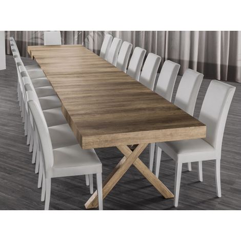 Les Tendances – Table extensible en bois mélaminé chêne noué – 18 places jusqu'à 500 cm – Structure acier inoxydable – Fabrication italienne