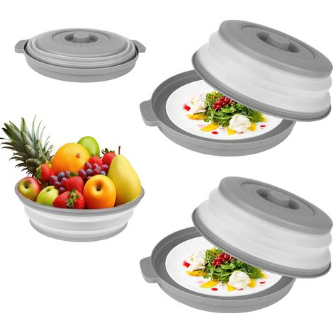 Cubierta para microondas de 2 piezas, cúpula plegable de 26 cm con bandeja, para calentar frutas y verduras en el microondas (1/5)