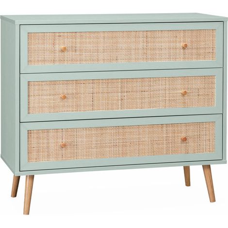 sweeek - Kommode mit Holzeffekt und Rattan-Geflecht 3 Schubladen