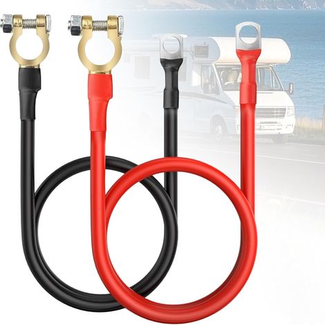 2 Pièces Câbles De Batterie, 50 cm 2AWG Cable Batterie Voiture, Câble Onduleur De Batterie, Câble D'onduleur Batterie Connecteurs De Batterie pour Voiture,Camion,Solaire,Bateau, Moto (1/5)