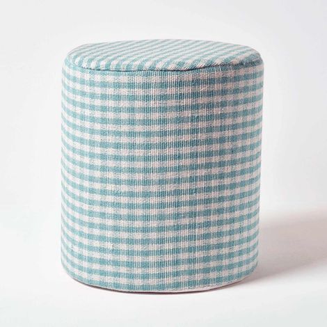 HOMESCAPES Pouf rond à carreaux Vichy Bleu 40 x 40 x 42 cm (1/5)