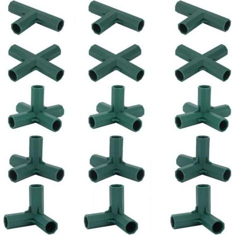 Packung mit 15 Gewächshausrahmenverbindern (16 mm) – 5 verschiedene Verbinder für den Gewächshausbau – Schlagfester Kunststoff