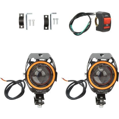 Jeffergarden Projecteur LED pour motos 30W, avec œil d'ange, faisceau haut et bas, étanche IP68, lampe de conduite universelle 1260V, lumière rouge-DOU