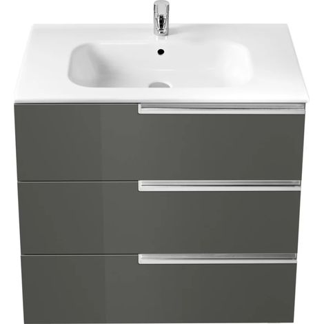 Roca Vanity Unit Wall Hung 3 Drawer 700mm Inc Basin Anthracite Grey Victoria-N