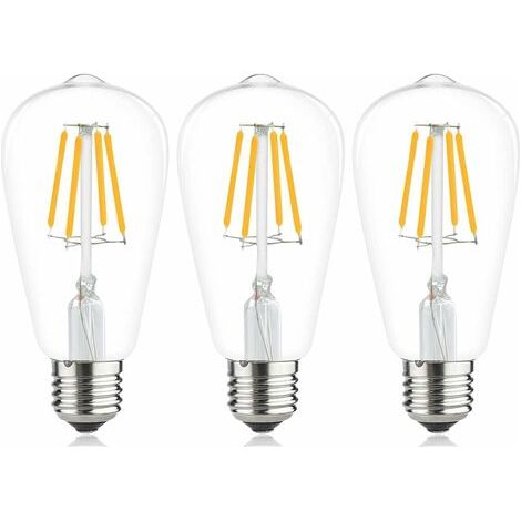 Ampoule à filament LED E27 ST64 ,Ampoules Vintage 6W 2700K Blanc Chaud , Rétro Edison Ampoule Vintage Antique Lampe , 540Lm Equivalent à Ampoule Incandescente 48W, Lot de 3 (1/5)