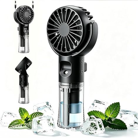 Mini Portable Fan, Misting Fan, USB Rechargeable Pocket Fan with Adjustable Speeds and Water Mist, Silent Portable Fan for Home, Office, Travel (Black) (1/5)