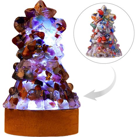 Sapin de Noël en Résine Époxy avec Cristaux Naturels et Clé USB, Lampe Décorative Artisanale à 7 Couleurs pour Intérieur (1/5)
