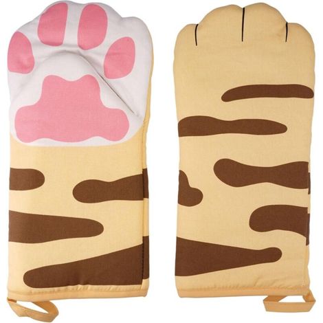 Bardusch 1 Paire Anti-Chaleur Gants de Cuisine Mignon Patte, 31cm Gant de Cuisine, Gants Cheminée, Gant de Four Doublure en Coton Motif Chat pour la Cuisson, Le Barbecue, la Pâtisserie (1/5)