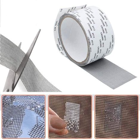 Cinta para reparar mosquiteras Fibra de vidrio adhesiva Reparación Ventana ventanas insectos cm x 5 200 gris (1/5)