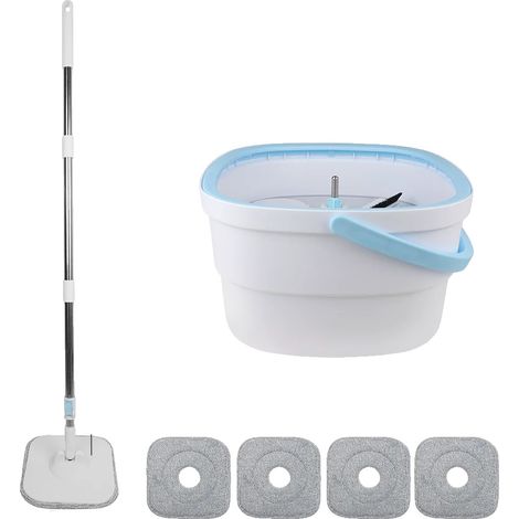 Juego de fregona con flecos, cabezal giratorio de 360°, diseño de separación de aguas residuales, BLANCO (1/2)