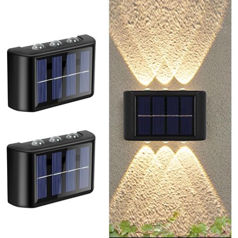 Lot de 2 Appliques Murales Solaires D'extérieur Réglables, Appliques Murales Solaires Up and Down, IPX5 Étanche LED Applique avec 6 Lampes pour Jardin Pelouse (1/5)