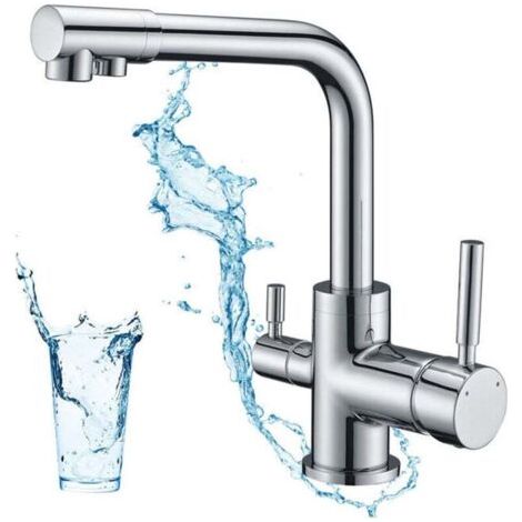 Grifo de cocina de 3 vías, grifo mezclador giratorio de 360°, grifo de agua potable para cocina, grifo mezclador para fregadero con salida de agua filtrada.