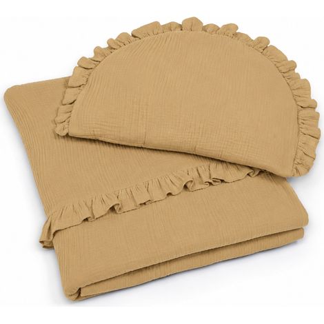 Steppdecke mit Füllung und flachem Musselin-Rüschenkissen – 2-teiliges Set, Kamel (1/5)