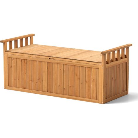 Banc de rangement extérieur en bois, 2 places avec accoudoirs (1/5)