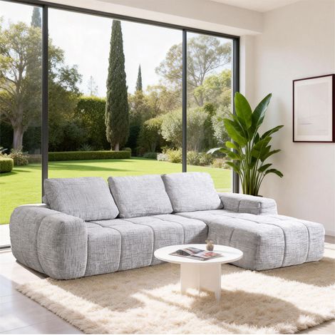 MIMO Grey Chenille Modular Compression Sofa, L-Shaped Sectional Couch with Chaise Lounge, Fireproof Fabric & Ergonomic Seat