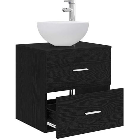 Meuble-Lavabo Mural 49,5 x 41 x 64,5 cm - Chêne Noir - Meuble de Salle de Bain avec Évier Intégré et Rangements (1/5)