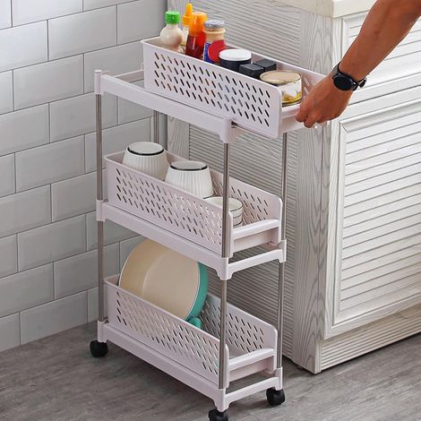 Rolling Storage Cart with Adjustable Height and Pull-Out Design for Kitchen, Bathroom, Bedroom Slim, Space-Saving Organizer (1/5)