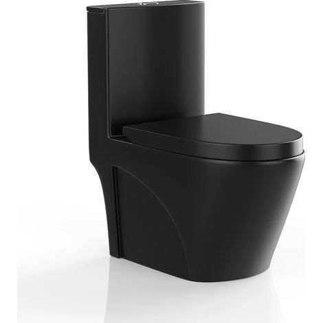 Vente-Unique – WC à poser céramique noir mat – Évacuation verticale – Abattant frein de chute – Mécanisme double – Dimensions 39x69x78.5 cm (1/5)