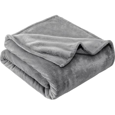 Couverture flanelle grise 220×240 cm, douce et confortable, idéale pour canapé, lit et salon