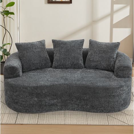 2-Sitzer-Sofa 180x98x79 cm aus grauem Chenille, 3 Kissen, für kleine Räume – MEUBLIV (1/5)