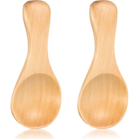 Mini cuillère en bois à manche court, idéale pour les petits pots de confiture, d'épices, de condiments et autres accessoires de cuisine. (1/5)