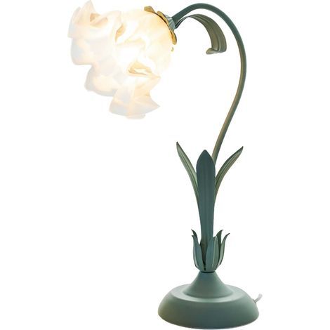 Lampada da tavolo a forma di fiore verde, piccola lampada bionica a forma di fiore con paralume in vetro, lampada a mughetto, ideale per soggiorno o camera da letto (5W), verde (1/5)