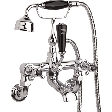 Old London Topaz Black Crosshead Wall Mounted Chrome Bath Shower Mixer Tap and Shower Kit with Hex Collar - BC404HXWM (1/2)
