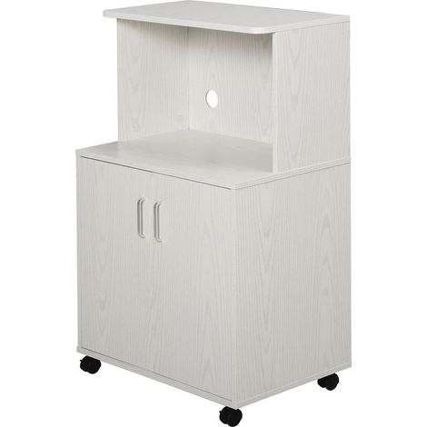 Meuble bas de cuisine avec 2 portes et étagère réglable sur roulettes, capacité de charge de 70 kg, 60,4 x 40,3 x 97 cm, blanc (1/5)