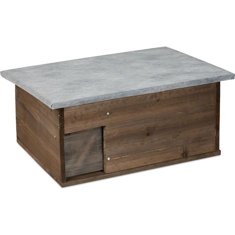 Relaxdays Igelhaus, Bausatz, Igelbau mit Boden, Rattenklappe & Labyrintheingang, Holz, HxBxT: 21 x 46 x 34 cm, braun